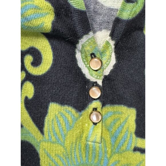 VGUC J. McLaughlin Henley Sweater Medium Navy Lime Green Print READ - Picture 3 of 11